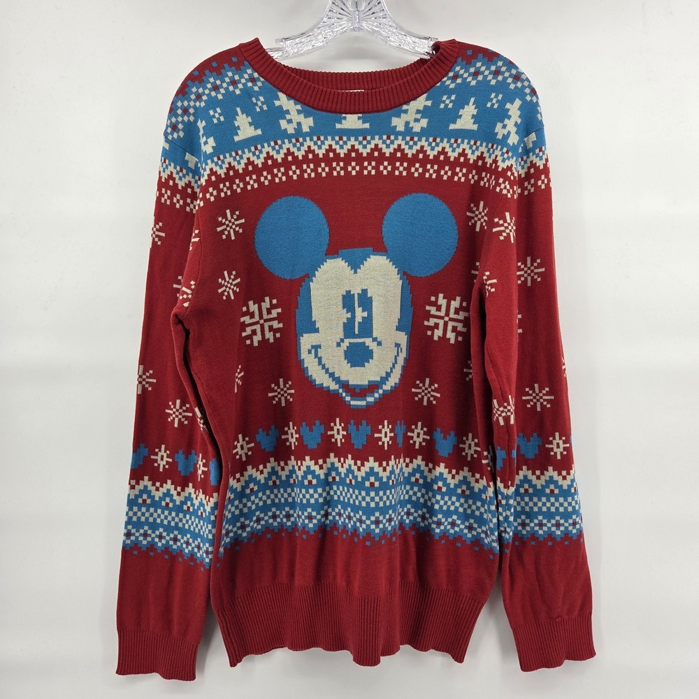 Disney Celebrate Together Sweater L Red Mickey Mouse Fair Isle Holiday Festive